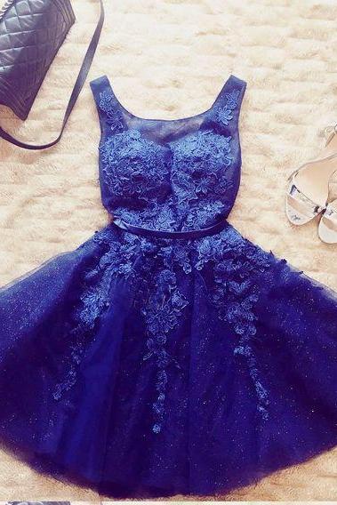 Blue Homecoming Dresses,short Homecoming Dress With Appliques,a Line Homecoming Dress,cute Homecoming Dresses Ds465