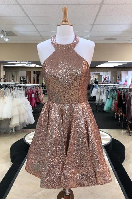 Sparkly Homecoming Dress,sequin Homecoming Dresses,halter Neckline Homecoming Dress,short Homecoming Dresses,a-line Homecoming Dresses Ds470