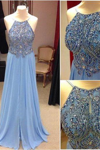 Light Blue Backless Prom Dresses,prom Dresses 2016,spaghetti Straps Prom Dress,open Back Evening Prom Gown,wedding Party Gowns
