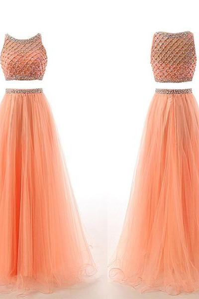 High Neck Two Pieces Prom Dresses 2016, Mid Section Evening Dress, Evening Gowns, Bodice Prom Gown,graduation Dress