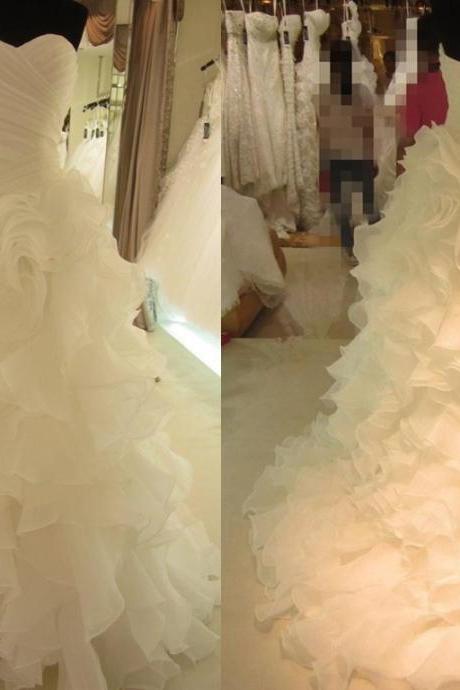 Hot Sales Ivory Tiered Organza Wedding Dresses,Sweetheart Custom Made Bridal Wedding Dress,High Low Fluffy Skirt Bridal Wedding Gowns