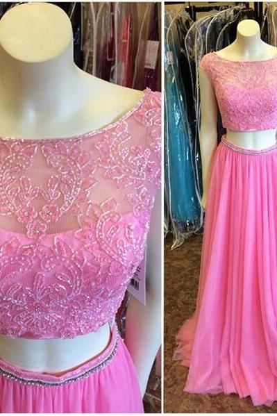 Cap Sleeves Two Pieces Long Prom Dresses,2 Pieces Plum Pink Prom Dress,boat Neck Wedding Party Gown For Sweet 16 Dresses,graduation Dresses ,two