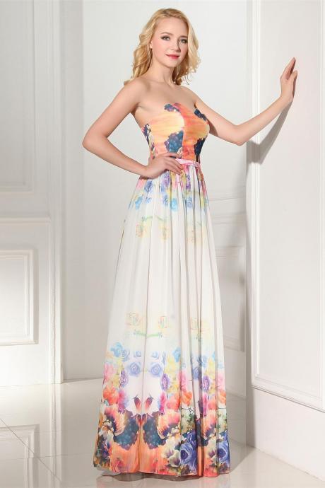 2016 Empire Waist Prom Dresses,colorized Chiffon Prom Dresses,flowers Grape Pattern Skirt Dresses,long Evening Dress Prom Gowns,hot Sales Formal
