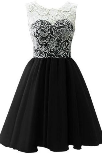 White Lace Black Chiffon Short Homecoming Dresses ,charming High Neck Homecoming Dress, Short Prom Dresses,custom Made Party Dress, Graduation