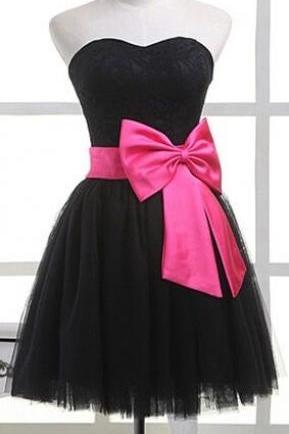 Black Lace Homecoming Dresses ,elegant Short Homecoming Dress, Pink Bow Belt Short Prom Dresses,custom Made Party Dress,graduation Dresses,