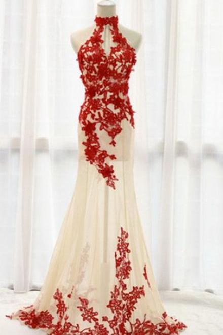 Champagne Prom Dresses,long Formal Gown,mermaid Prom Dresses,red Evening Gowns,lace Formal Gown For Teens, Prom Dress