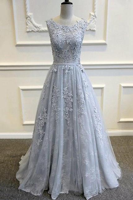 Appliques Prom Dresses, A LIne Prom Dress, Tulle Prom Gown, Long Formal Dresses, Sexy Evening Dresses, Prom Dress
