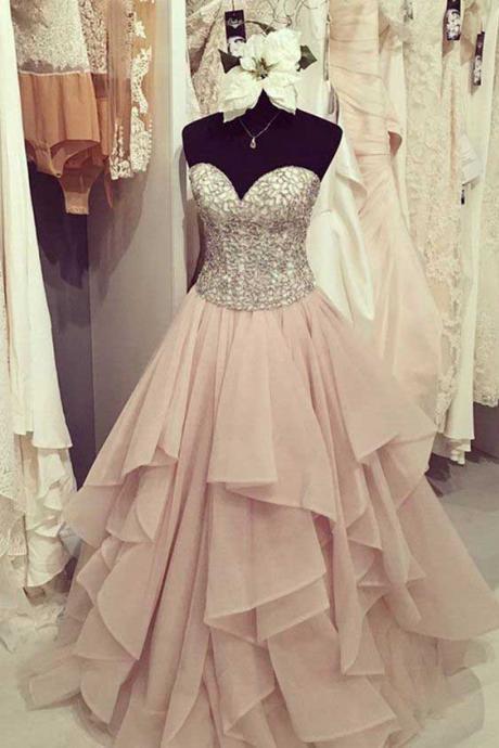 Sweetheart Prom Dresses, Beading Prom Dress, Chiffon Prom Gown, Tiered Prom Dress, Cute Party Dresses, Long Formal Dresses, Prom Dress
