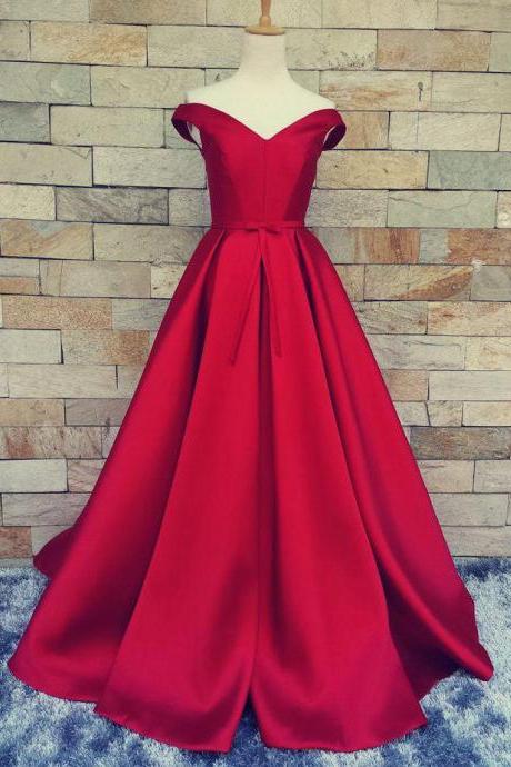 Off The Shoulder Prom Dresses, Red Prom Dresses, Satin Prom Gowns, Long Evening Dresses, A Line Prom Dress, Red Evening Dress, Ball Gown Prom
