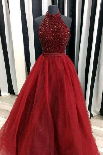 Charming Prom Dress,beading Prom Dress,long Prom Dress,ball Gown Prom Dress,red Prom Dresses,halter Prom Dress,prom Dress