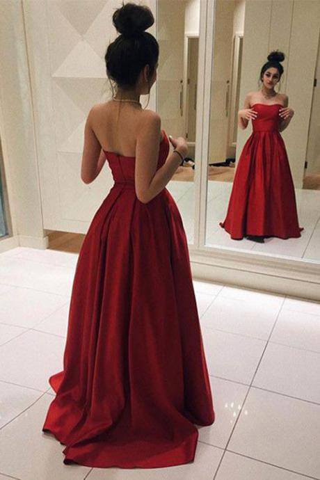 Red Prom Dresses,Long Prom Dresses, Satin Prom Dress, Ball Gown Prom Dress, Simple Prom Dress, Sweetheart Prom Dress 2017,Prom Dress