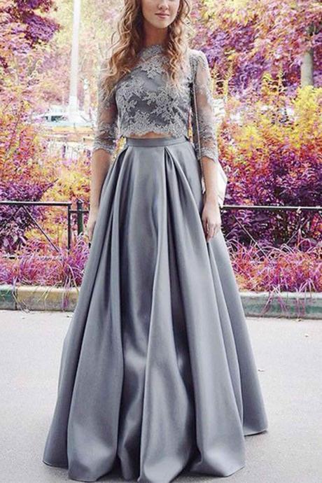 Lace Prom Dress, Two Pieces Prom Dresses, A Line Prom Dress, 2017 Prom Dresses, 2 Pieces Prom Dress, Elegant Prom Dress,Prom Dress