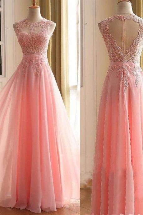 Charming Long Prom Dress, Appliques Pink Prom Dress,chiffon A Line Prom Dress,long Evening Dress,women Formal Gown,prom Dress