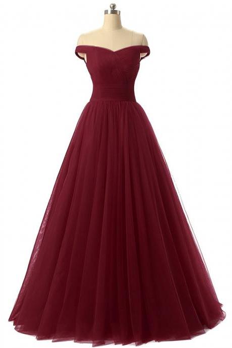 Red Prom Dresses, Formal Evening Dress, Sexy Burgundy Prom Dresses, Red Evening Dress, A Line Prom Dress, Off The Shoulder Prom Dress, Ball Gown