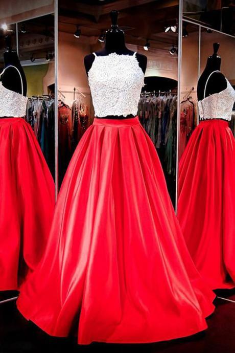 Two-piece Prom Dresses,red Prom Dresses, Long Evening Dresses, A Line Prom Dress, Sexy Prom Dress For Teens, 2 Pieces Party Dresses,prom Dress