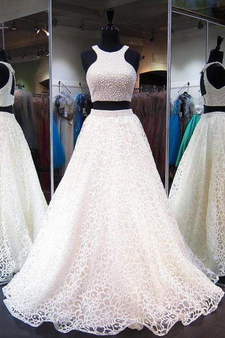 Ball Gown Prom Dresses,lace Prom Dresses,tulle With Pearl Prom Dress,beading Prom Dresses,two Pieces Prom Dresses,prom Dress