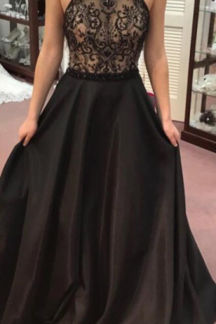 Black Prom Dresses,Beading Prom Gown,Long Evening Dress,A Line Prom Dresses,Sexy Formal Dresses,Black Evening Dresses,Prom Dress