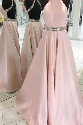 Pink Prom Dresses, Long Prom Gown,Beading Evening Dress,A Line Prom Dress,Formal Evening Dres,Backless Prom Dresses,Prom Dress