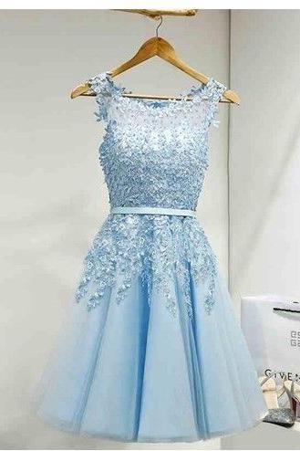 Tulle Homecoming Dress,appliques Homecoming Dresses,short Homecoming Dress,prom Party Dress,cute Prom Gown,short Prom Dress,light Blue Homecoming