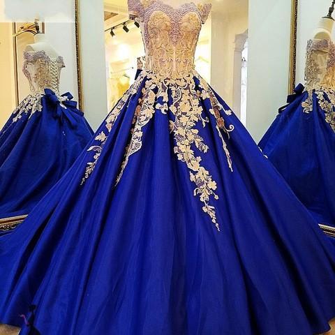 Royal Blue Prom Gown,applique Prom Dress,off The Shoulder Prom Dresses ...