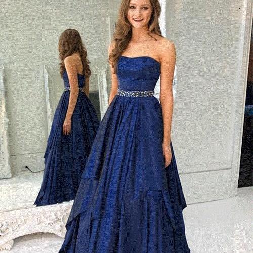 Hot Selling Prom Dress,A Line Prom Dresses,Strapless Prom Gown,Navy ...