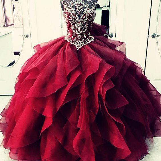 High Neck Prom Gown,Beaded Prom Dresses,Corset Quinceanera Dresses,Layered Quinceanera Dresses, Ball Gown Prom Dress DS467