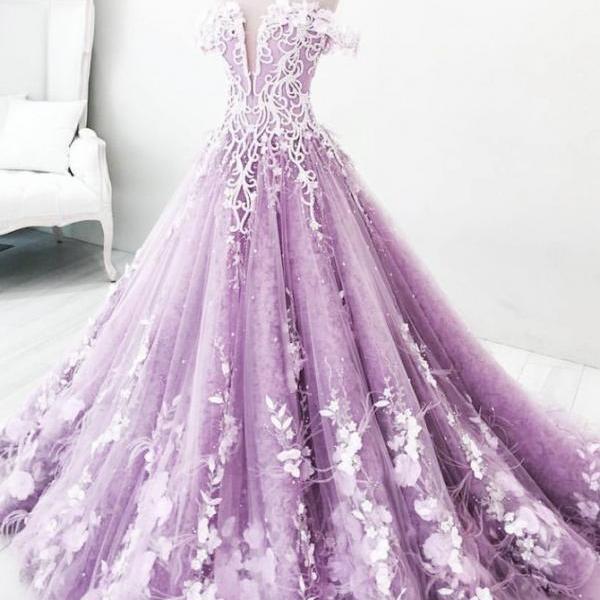 Ball Gown Prom Dresses,Off-the-Shoulder Prom Dress,Lilac Prom Dresses ...