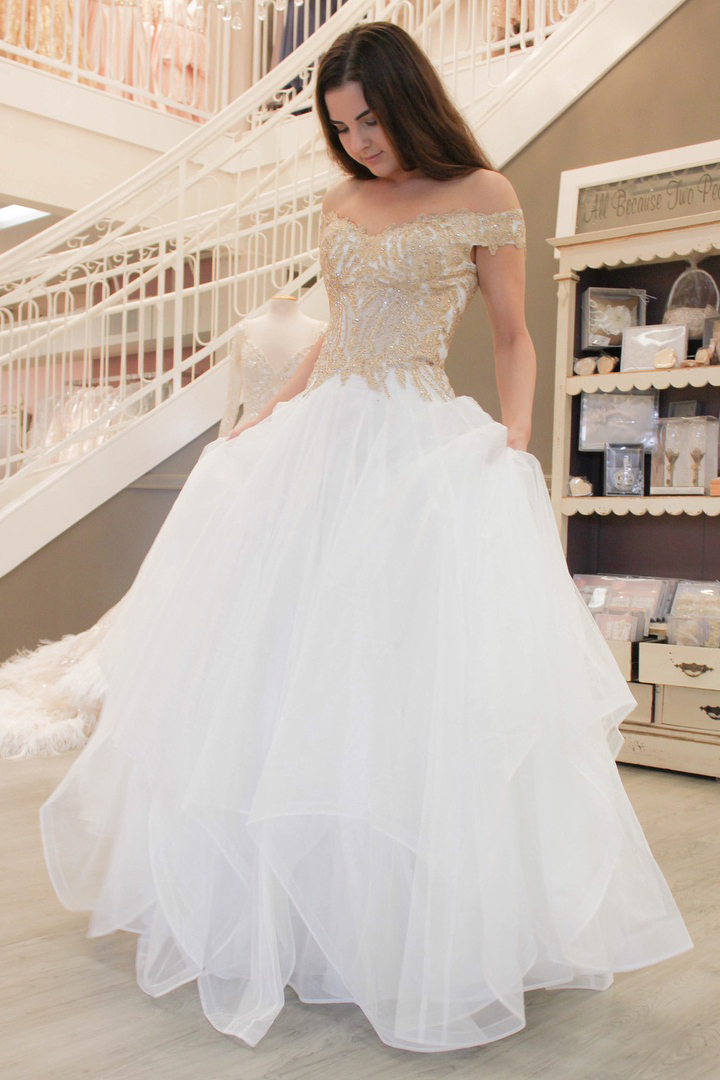 white off the shoulder quinceanera dresses