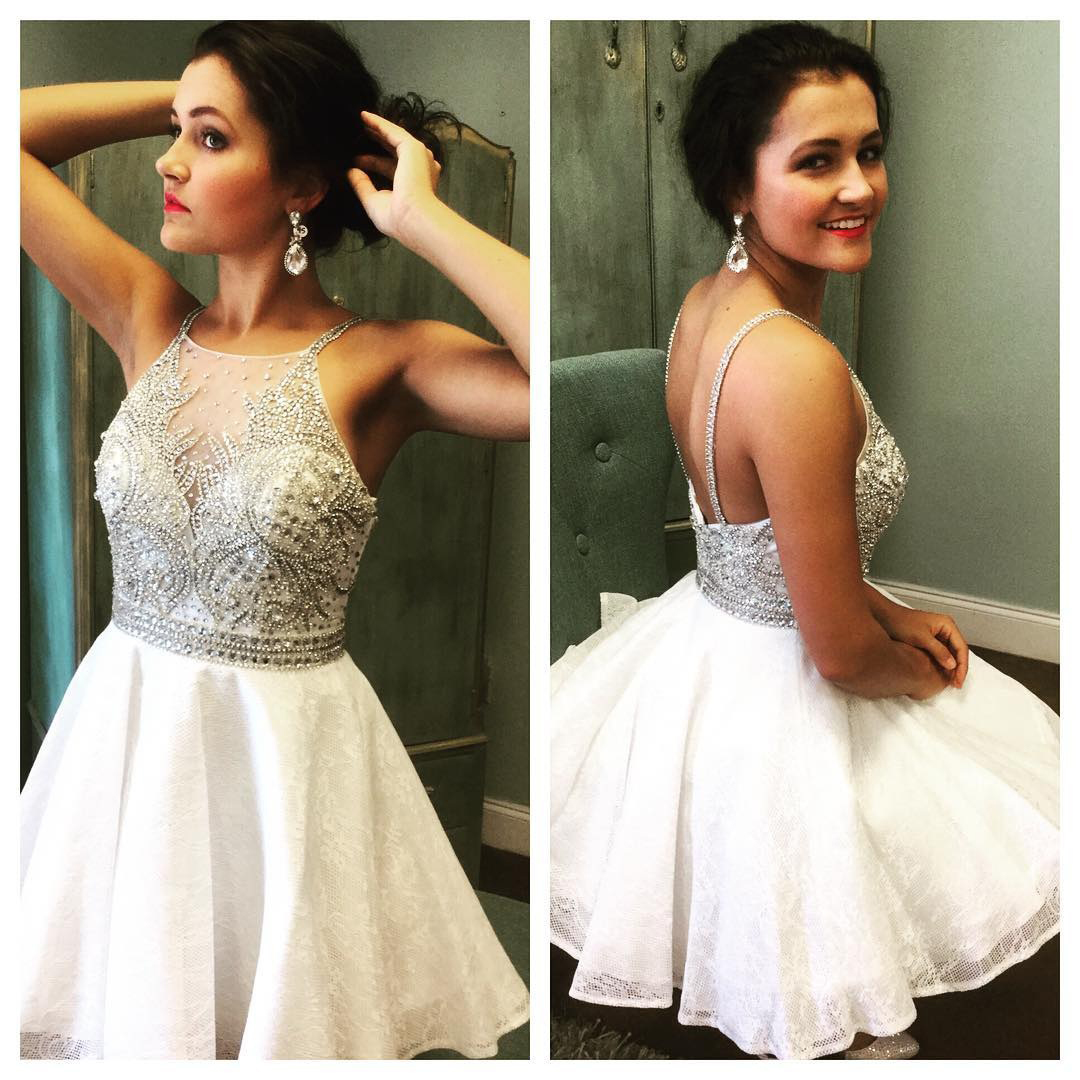 Cute Homecoming Dress,Ivory Homecoming Dresses,Beading Homecoming Dress 