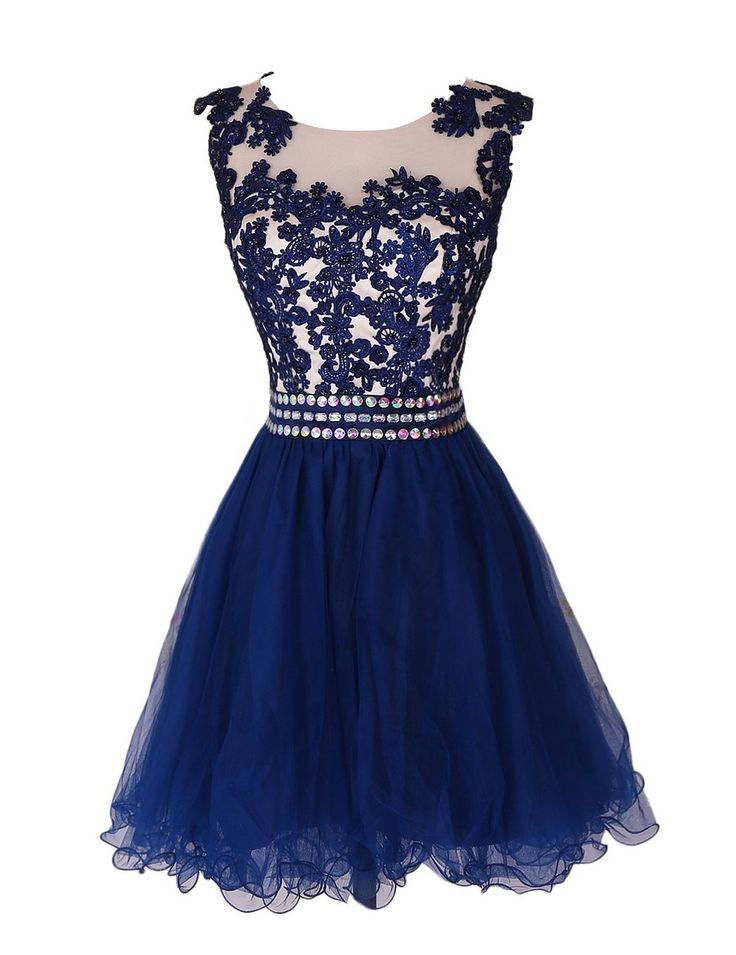 Navy Blue Lace Short Prom Dress Homecoming Dresses With Waist Beadings