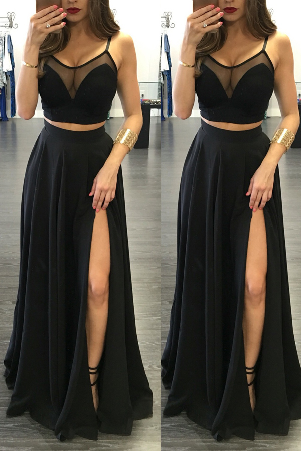 black prom dress 2 piece